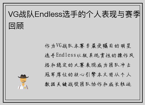 VG战队Endless选手的个人表现与赛季回顾
